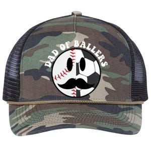 Smile Face Dad Of Ballers Baseball Soccer Player Fathers Day Gift Retro Rope Trucker Hat Cap