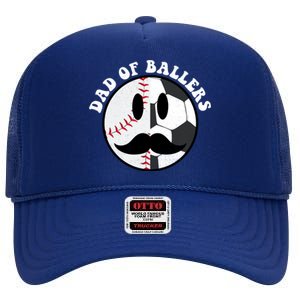 Smile Face Dad Of Ballers Baseball Soccer Player Fathers Day Gift High Crown Mesh Back Trucker Hat