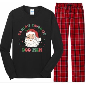 SantaS Favorite Dog Mom Retro Groovy Paws Christmas Santa Funny Gift Long Sleeve Pajama Set