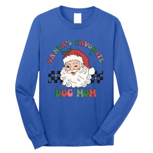 SantaS Favorite Dog Mom Retro Groovy Paws Christmas Santa Funny Gift Long Sleeve Shirt