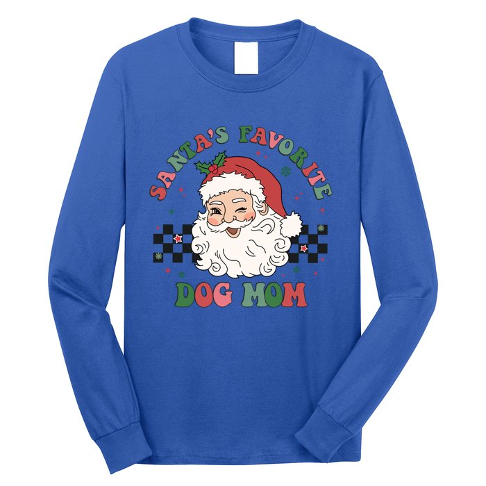 SantaS Favorite Dog Mom Retro Groovy Paws Christmas Santa Funny Gift Long Sleeve Shirt