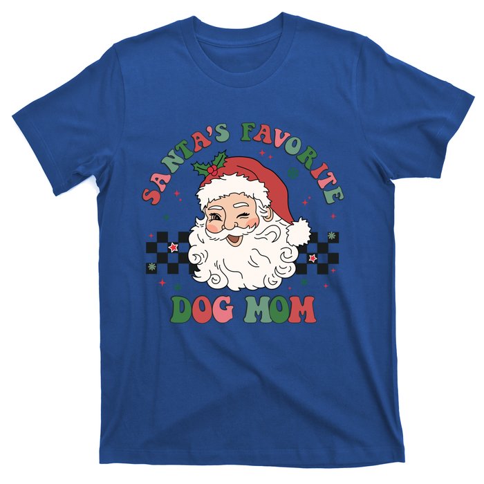 SantaS Favorite Dog Mom Retro Groovy Paws Christmas Santa Funny Gift T-Shirt