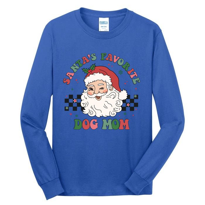 SantaS Favorite Dog Mom Retro Groovy Paws Christmas Santa Funny Gift Tall Long Sleeve T-Shirt