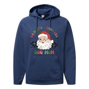 SantaS Favorite Dog Mom Retro Groovy Paws Christmas Santa Funny Gift Performance Fleece Hoodie