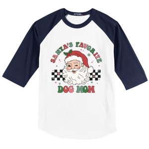 SantaS Favorite Dog Mom Retro Groovy Paws Christmas Santa Funny Gift Baseball Sleeve Shirt