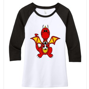 Southerndesigntees Funny Dragon Playing Soccer Women's Tri-Blend 3/4-Sleeve Raglan Shirt