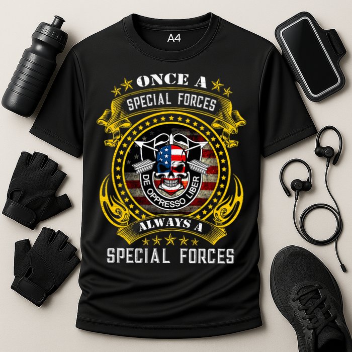 Special Forces De Oppresso Liber Green Beret Skull Cooling Performance Crew T-Shirt