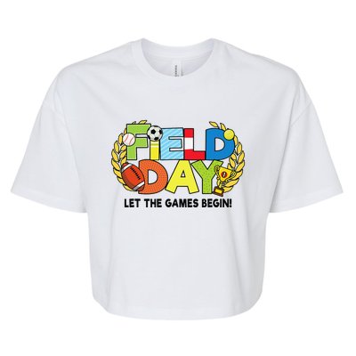 School Field Day Teacher Let The Games Begin Field Day 2022 Bella+Canvas Jersey Crop Tee