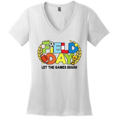 School Field Day Teacher Let The Games Begin Field Day 2022 Women's V-Neck T-Shirt