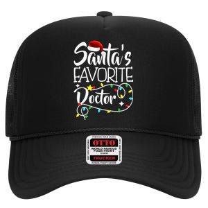 Santa's Favorite Doctor Christmas lights Santa Gifts Xmas High Crown Mesh Back Trucker Hat