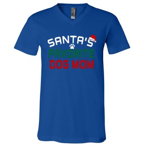 SantaS Favorite Dog Mom Christmas Funny Pets Gift V-Neck T-Shirt