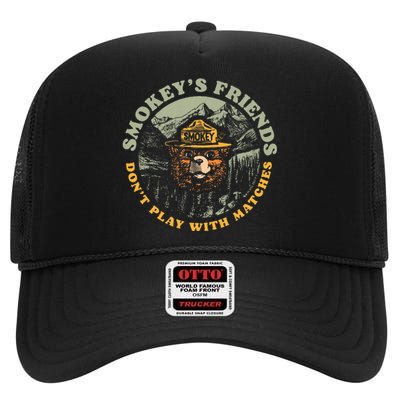 Smokeys Friends Dont Play With Matches High Crown Mesh Back Trucker Hat