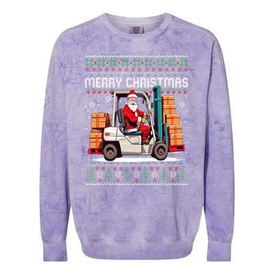 Santa Forklift Driver Christmas Ugly Funny Gift Colorblast Crewneck Sweatshirt