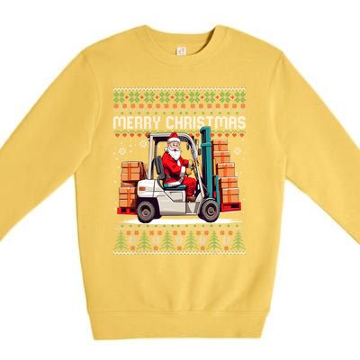 Santa Forklift Driver Christmas Ugly Funny Gift Premium Crewneck Sweatshirt