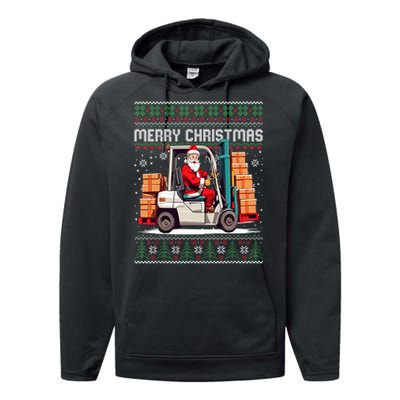 Santa Forklift Driver Christmas Ugly Funny Gift Performance Fleece Hoodie