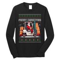 Santa Forklift Driver Christmas Ugly Funny Gift Long Sleeve Shirt