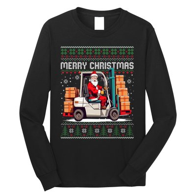 Santa Forklift Driver Christmas Ugly Funny Gift Long Sleeve Shirt