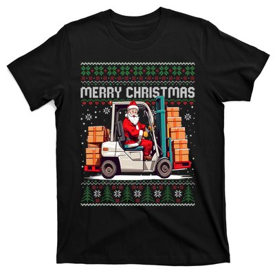 Santa Forklift Driver Christmas Ugly Funny Gift T-Shirt