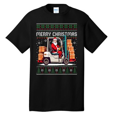 Santa Forklift Driver Christmas Ugly Funny Gift Tall T-Shirt