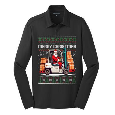 Santa Forklift Driver Christmas Ugly Funny Gift Silk Touch Performance Long Sleeve Polo