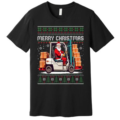 Santa Forklift Driver Christmas Ugly Funny Gift Premium T-Shirt