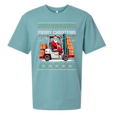 Santa Forklift Driver Christmas Ugly Funny Gift Sueded Cloud Jersey T-Shirt