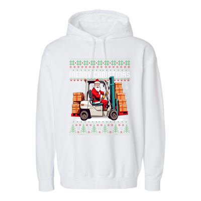 Santa Forklift Driver Christmas Ugly Funny Gift Garment-Dyed Fleece Hoodie