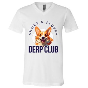 Short & Fluffy Derp Club For Corgis V-Neck T-Shirt