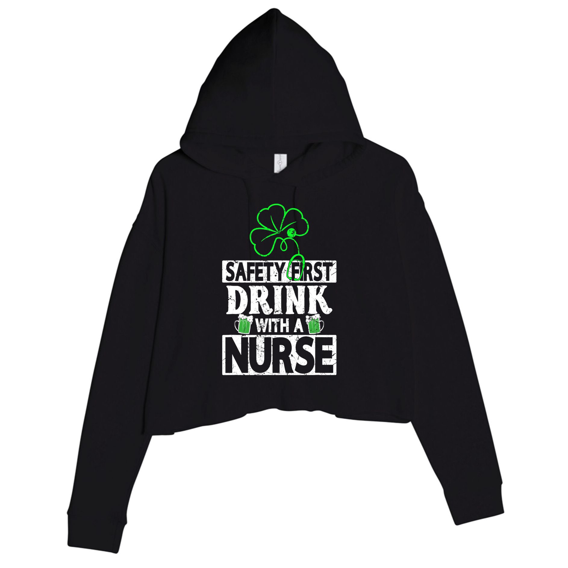 Safety First Drink With A Nurse Vintage Crop Fleece Hoodie