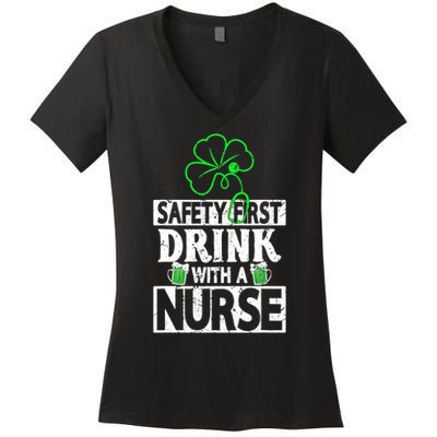 Safety First Drink With A Nurse Vintage Women's V-Neck T-Shirt