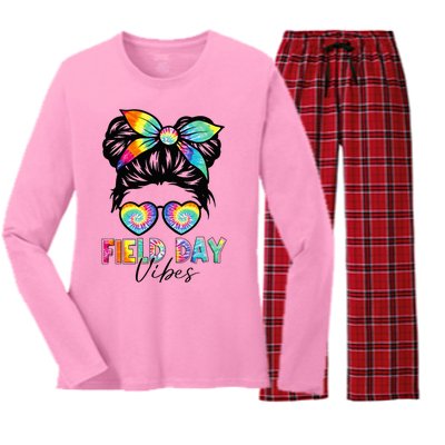 School Field Day Fun Tie Dye Field Day 2023 Women's Long Sleeve Flannel Pajama Set 