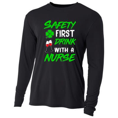 Safety First Drink With A Nurse St Patrick Day Cooling Performance Long Sleeve Crew