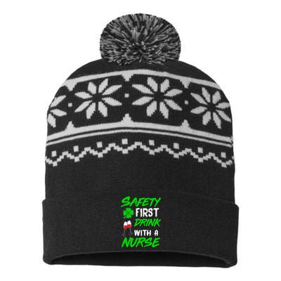 Safety First Drink With A Nurse St Patrick Day USA-Made Snowflake Beanie