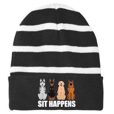 S Funny Dog Training Art For Dog Lover Puppy Pet V Neck Striped Beanie with Solid Band