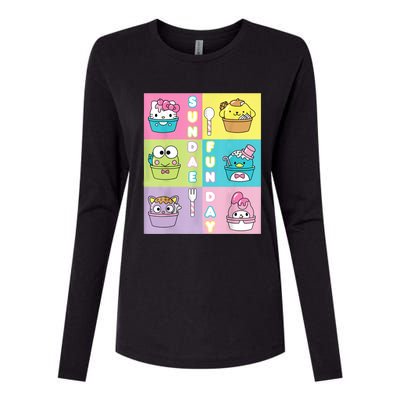 Sundae Fun Day Ft. Sanrio Characters Ice Cream Dessert Womens Cotton Relaxed Long Sleeve T-Shirt