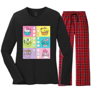 Sundae Fun Day Ft. Sanrio Characters Ice Cream Dessert Women's Long Sleeve Flannel Pajama Set 