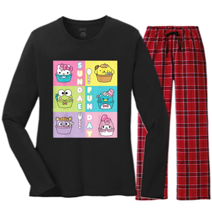 Sundae Fun Day Ft. Sanrio Characters Ice Cream Dessert Women's Long Sleeve Flannel Pajama Set 