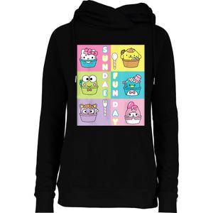 Sundae Fun Day Ft. Sanrio Characters Ice Cream Dessert Womens Funnel Neck Pullover Hood