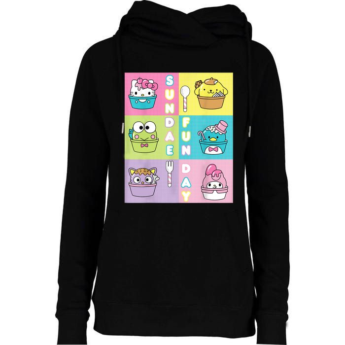 Sundae Fun Day Ft. Sanrio Characters Ice Cream Dessert Womens Funnel Neck Pullover Hood