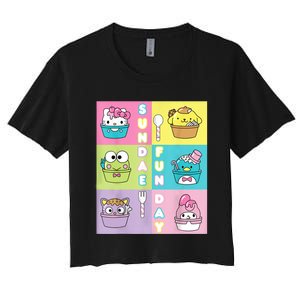 Sundae Fun Day Ft. Sanrio Characters Ice Cream Dessert Women's Crop Top Tee