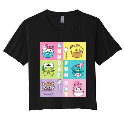 Sundae Fun Day Ft. Sanrio Characters Ice Cream Dessert Women's Crop Top Tee