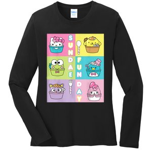 Sundae Fun Day Ft. Sanrio Characters Ice Cream Dessert Ladies Long Sleeve Shirt