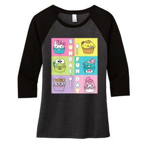 Sundae Fun Day Ft. Sanrio Characters Ice Cream Dessert Women's Tri-Blend 3/4-Sleeve Raglan Shirt