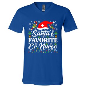 SantaS Favorite Er Nurse Great Gift Funny Christmas Pajama Funny Gift V-Neck T-Shirt