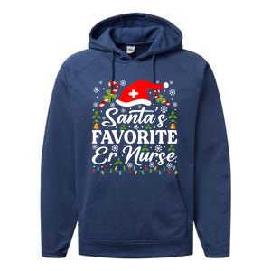 SantaS Favorite Er Nurse Great Gift Funny Christmas Pajama Funny Gift Performance Fleece Hoodie