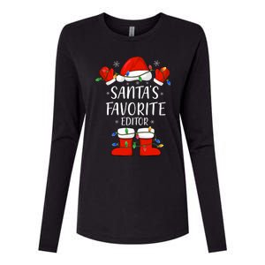 SantaS Favorite Editor Santa Hat Christmas Light Womens Cotton Relaxed Long Sleeve T-Shirt