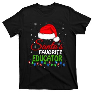 SantaS Favorite Educator Santa Hat Lights. Funny Christmas T-Shirt