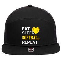 Softball Funny Eat Sleep Softball Repeat Softball Gift 7 Panel Mesh Trucker Snapback Hat