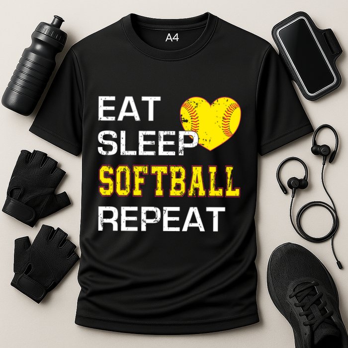 Softball Funny Eat Sleep Softball Repeat Softball Gift Cooling Performance Crew T-Shirt