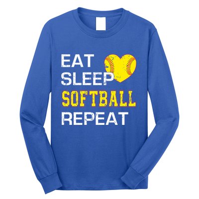 Softball Funny Eat Sleep Softball Repeat Softball Gift Long Sleeve Shirt